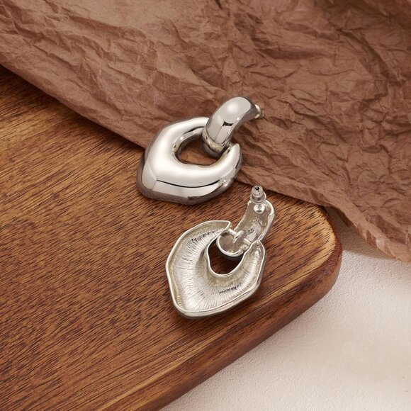 Women's Silver Irregular Statement Retro Hoop Dangle Earrings Multiple Style - Picture 6 of 6